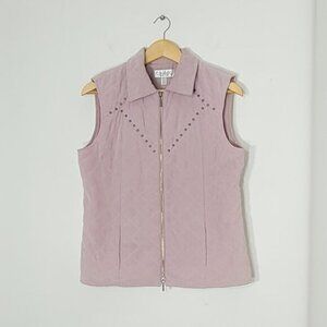 Conradc Women Pink Sleeveless Full Zip Up Studded Detailing Quilted Vest Size 6